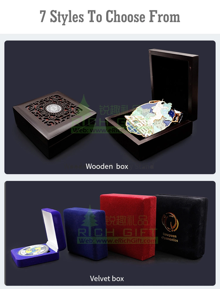 China Bulk Single Coin Wooden Coin Box Packaging/Stand Presentation Metal Challenge Coin Velvet Box for Collection