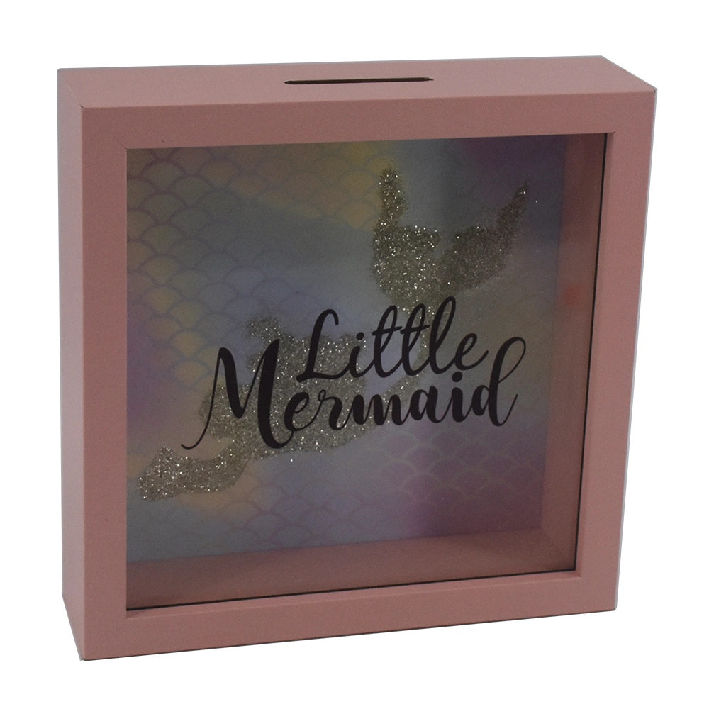 Piggy Banks for Adults, Decorative Shadow Box Wooden Frame, Coin Bank Money Bank, Sized 6.5X6.5X2.2 Inch, Natural Wood Money Box, Printed on The Plexiglass Fron