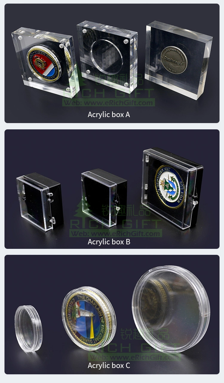 Commemorative Challenge Coin Holder Capsul Display Arcrylic Plastic Case/Small Square Custom Gold Silver Coin Box