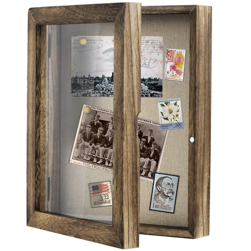 Burned Color Handmade Wooden/Wood Shadow Box with Glass Lid for Stamp/Specimen/Medals/Card/Photo Memory